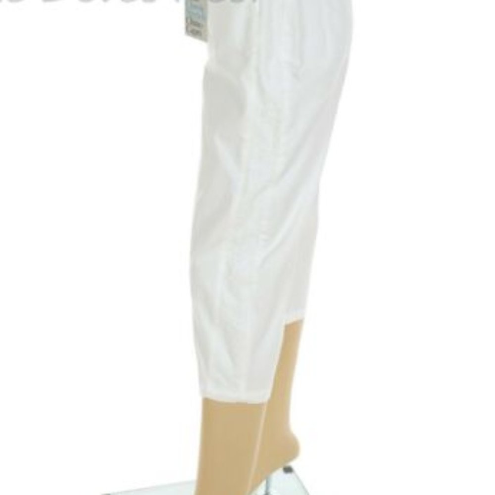 CROFT & BARROW Women's  WHITE CHINO CAPRI Pants EYELET SIDE PANEL Stretch - Picture 3 of 8